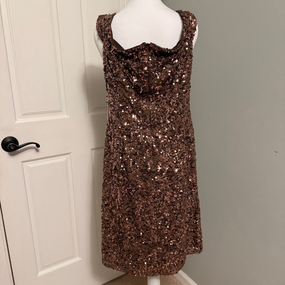 Adrianna Papell Women's Copper Sequin Off Shoulder Dress Size 14 EUC - Picture 7 of 11